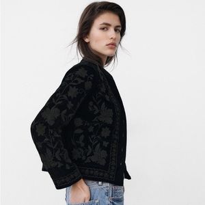 NWT Zara Embroidered Velvet Black Jacket